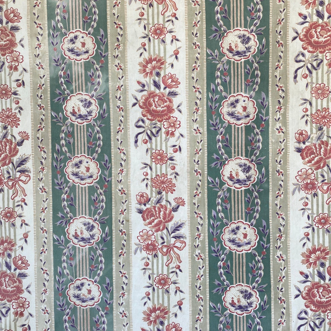 Charming French Vintage / Antique Fabric C1930's Old Material Cotton ...