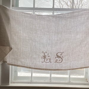 LS monogram Vintage French sheet half Turn down with lace hand embroidered embroidery country  cottage interiorThe Textile Trunk