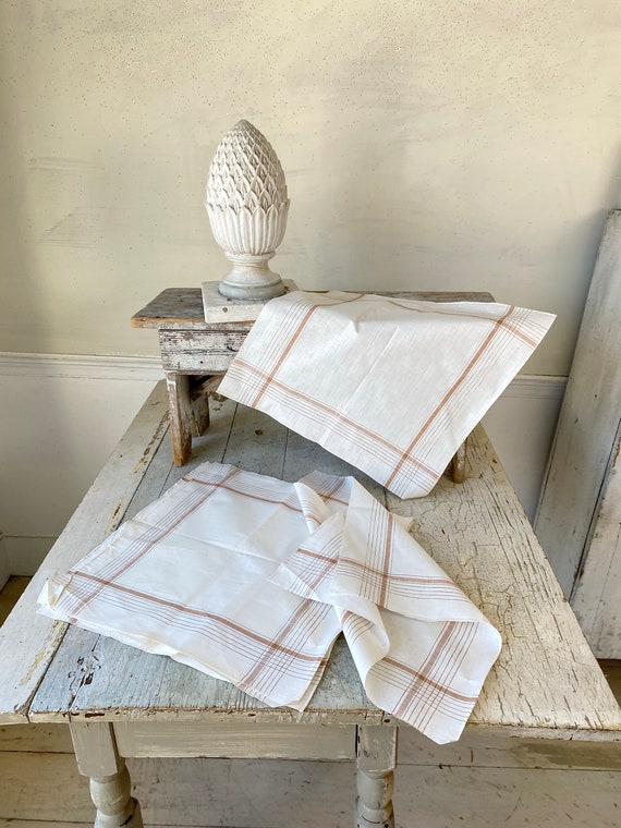 5 Antique French handkerchiefs brown stripe strip… - image 5