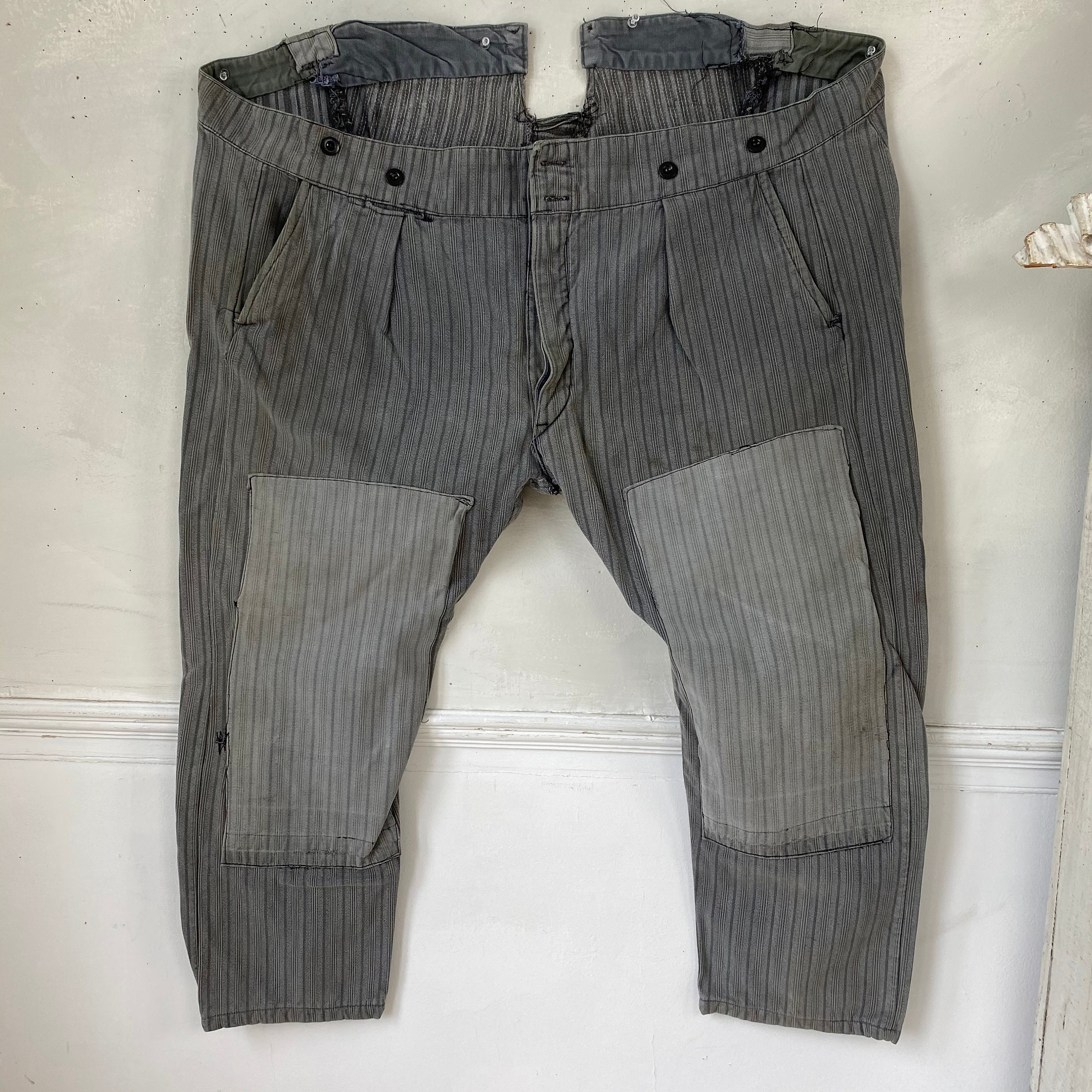 40's] French Vintage Black Moleskin Work Pants 