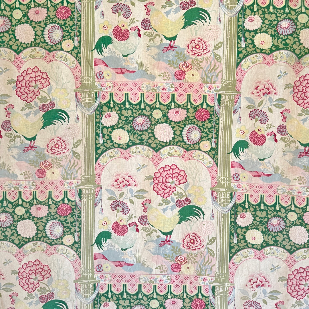 58 X 53 (multiples Available) Vintage French 1940's Cotton Green Pink ...