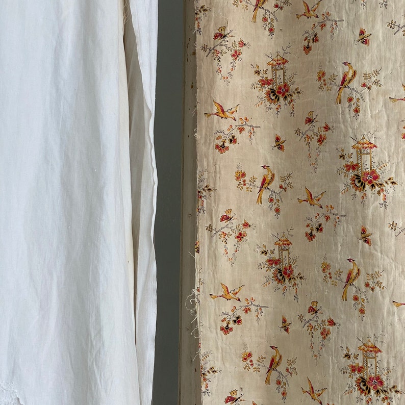 Chinoiseries Pagoda Robin damaged fabric for design c 1860 Small Scale