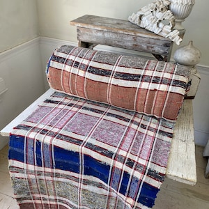 30 yards Vintage European table runner Plaid 26 inches wide jacket fabric entire bolt 1940s Farmhouse decor Cottage style rug blue orange