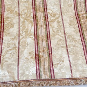 106x50 1900 French Silk Damask Curtain Pale Gold with Red Green Stripes  Farmhouse Shabby Chateau Drapery Golden Sheen Panel shabby