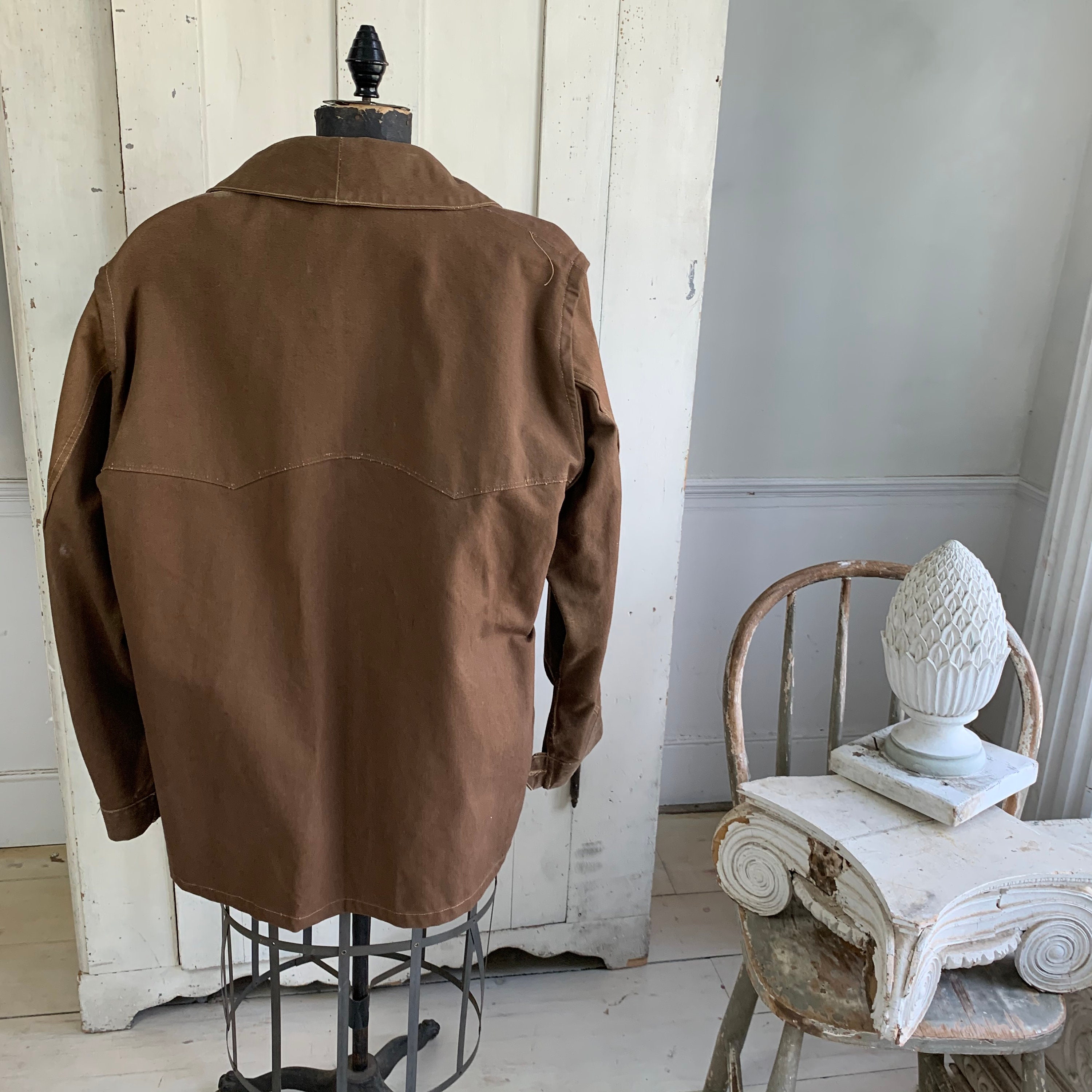 Vintage Canvas Jacket Heavy Brown Cotton Unused French Vintage Canvas Jacket Heavy Brown Cotton Unused French