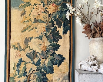 87x32 XVIII-wieczna sztuka ścienna z gobelinem, historyczna francuska ręcznie tkana zieleń, rdzeń zamku, wystrój domu Castlecore, zamek, wystrój domu w stylu shabby regal
