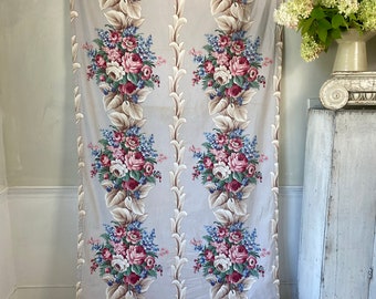 GORGEOUS vintage Panel floral gray taupe ground cotton upholstery fabric material The Textile Trunk eco-friendly