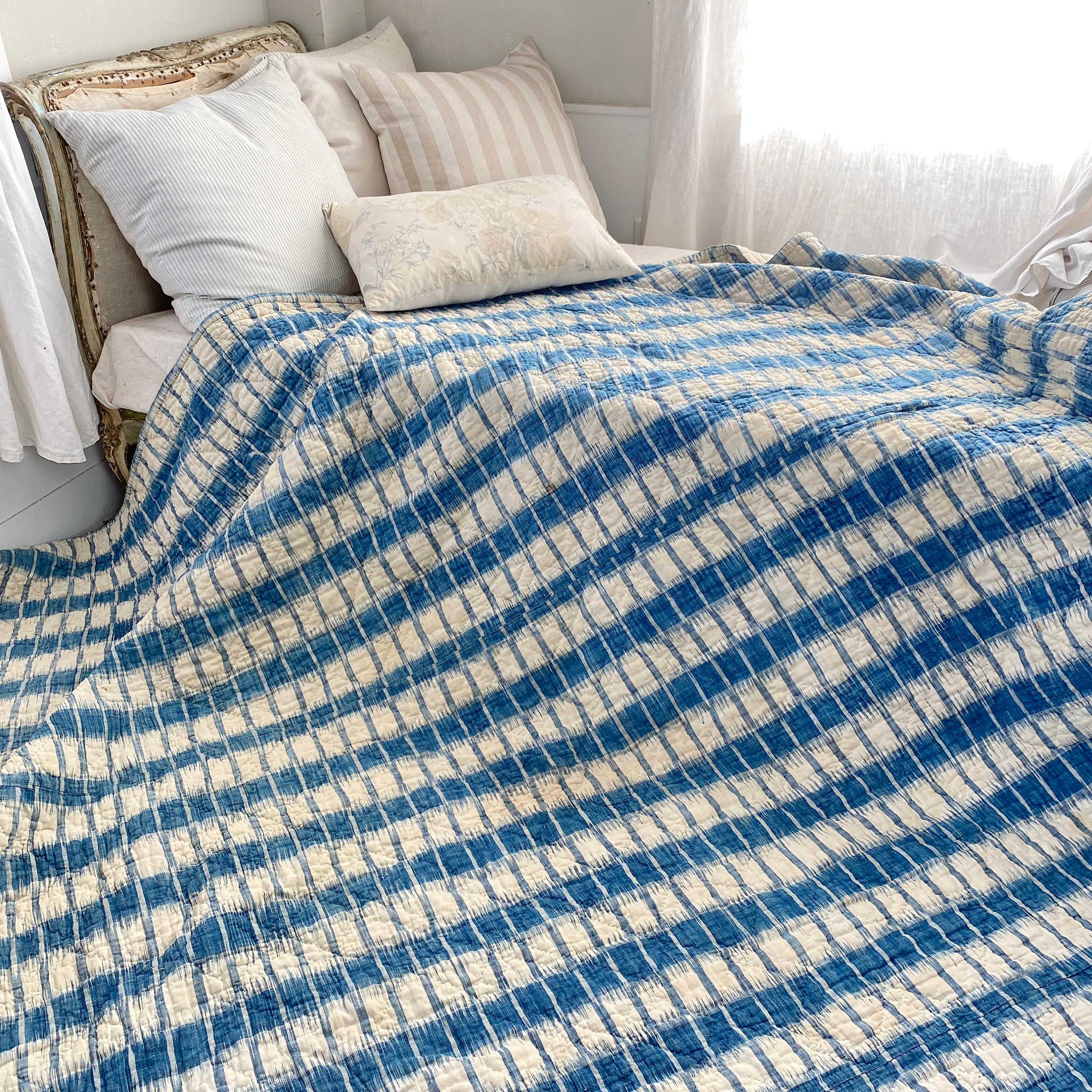 100X90 LARGE 18世紀 1700年代 アンティーク フレンチ キルト Ikat