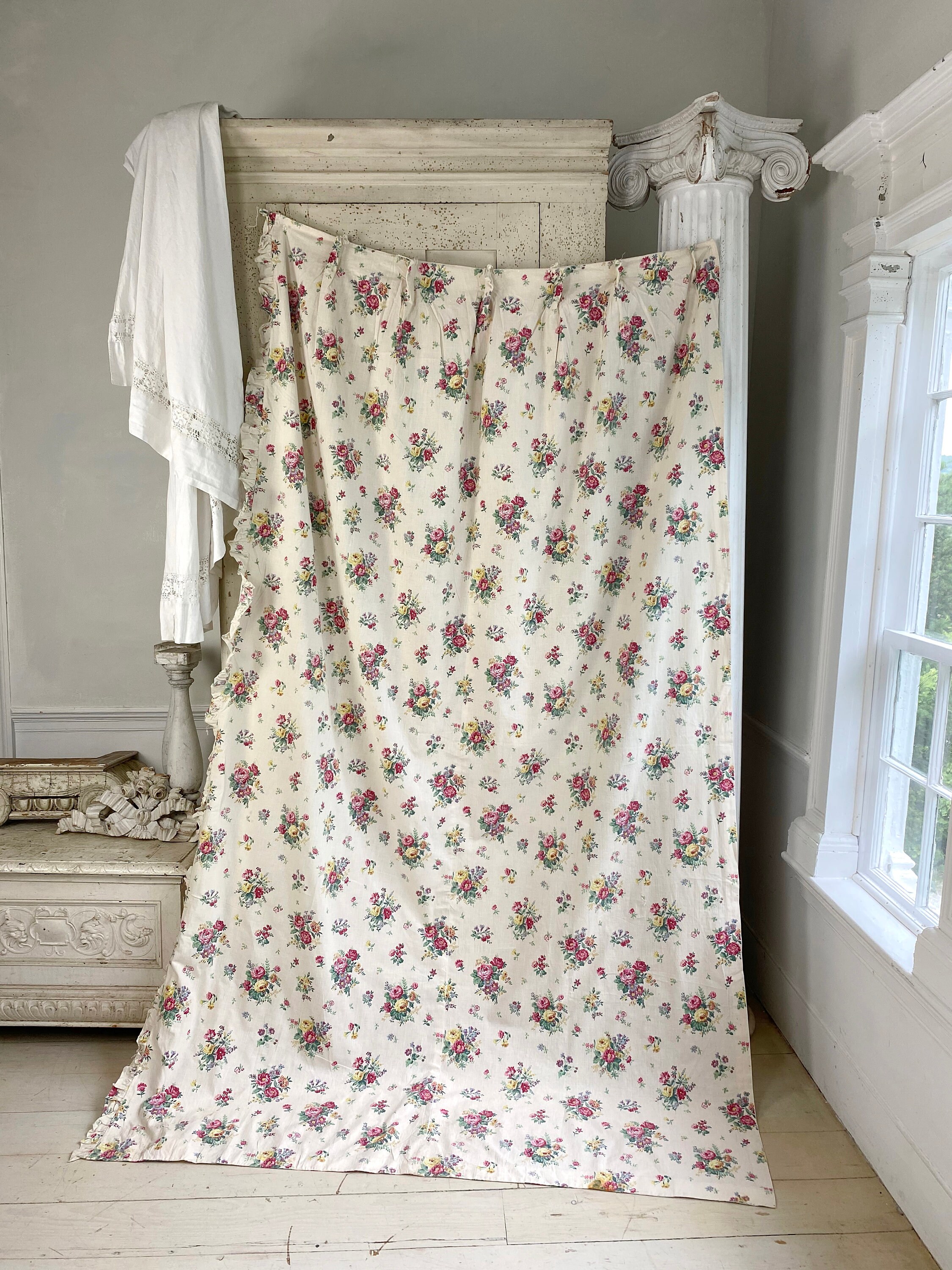 Shabby chic farmhouse curtain vintage from France 1940s yellow | Etsy