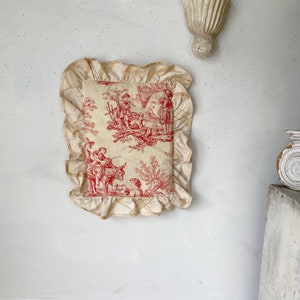 French toile ticking pillow vintage textile c 1920-1930 eco-friendly