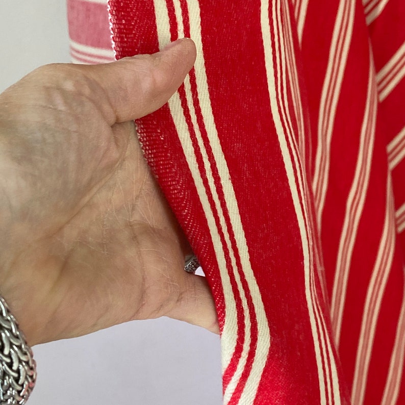 PER YARD GORGEOUS red ecru linen ticking French fabric material striped cloth 19th century heavy weight The Textile Trunk image 7