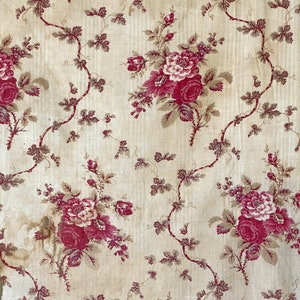 Timeworn chintz  Antique fabric PINK  1850 faded roses  beige 19th century material French France styleUnique window treatment eco-friendly