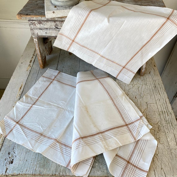 5 Antique French handkerchiefs brown stripe strip… - image 10
