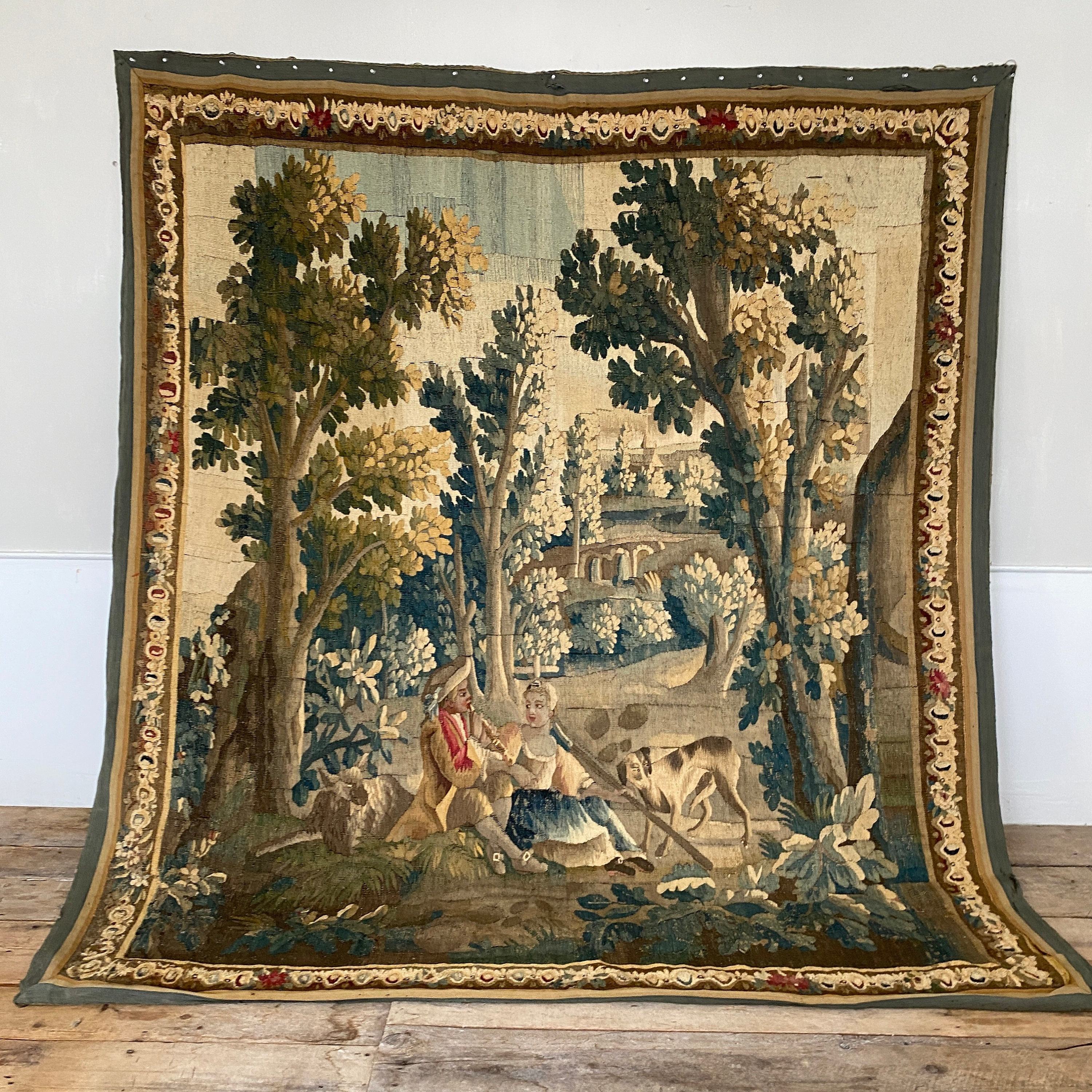 89 X 100 French 18th Century Aubusson Tapestry Hand Woven Wall