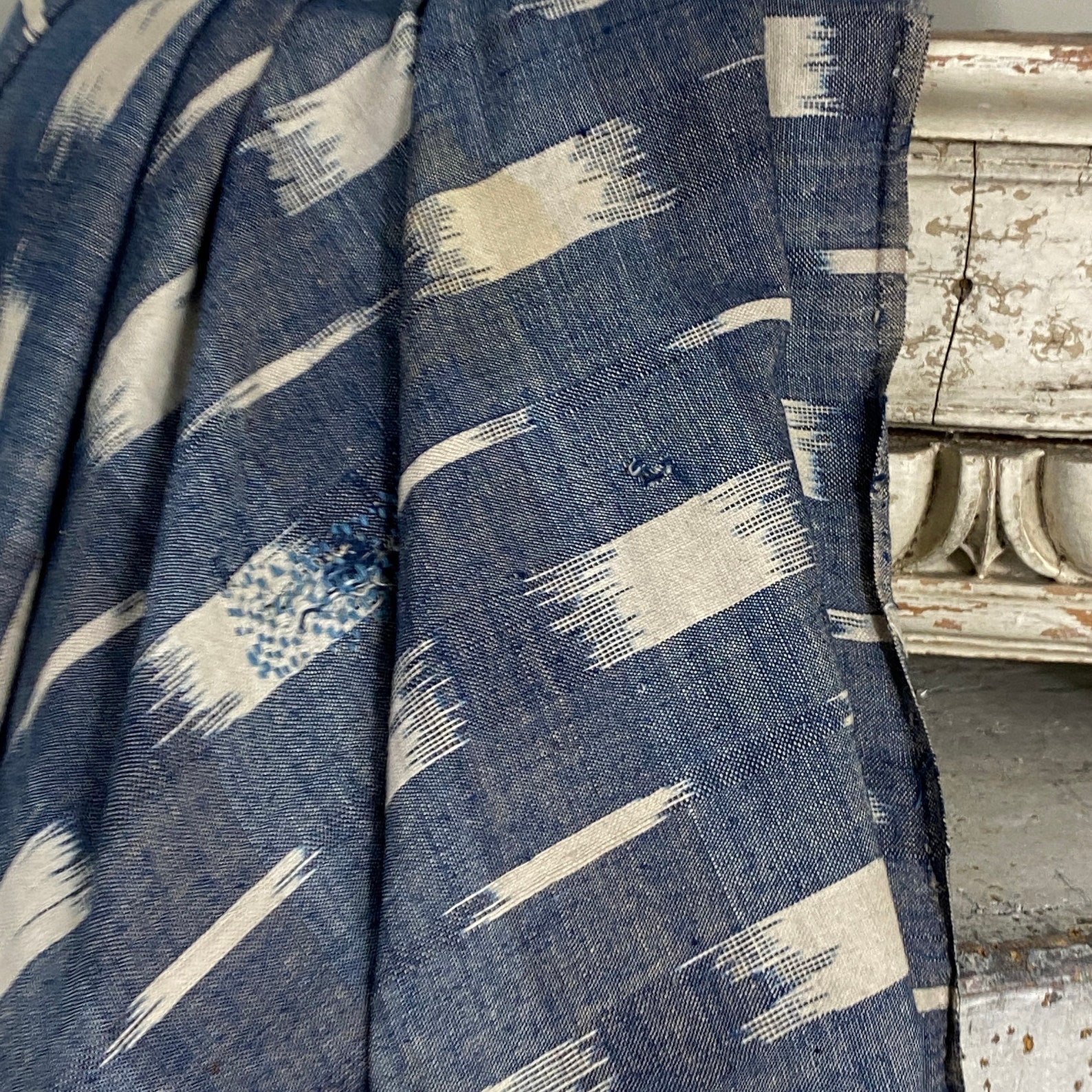 Rarest Cloth Ikat Antique French Fabric Blue Indigo Hand Woven Cotton 18th Century ...