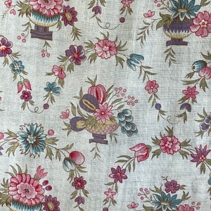 STUNNING c1900 printed cotton fabric pink purpled blue green GORGEOUS curtain drape floralUnique window treatment Coastal home