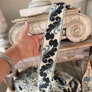 PER 3 yards ( 36 yds available) Blue + black French trim passementerie ribbon yardage Coastal home  eco-friendly