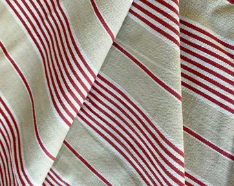 Primitive Rustic Prim Red French fabric Antique  Fabric Ticking Striped Material old distressed aged textile eco-friendly