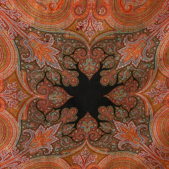 Orange and Blue Paisley Square Shaw 19th Century … - image 6