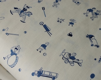 Vintage Nursery Fabric By The Yard French White Ground Conversational Style 1920-30 Adorable pattern Boho steampunk eco-friendly