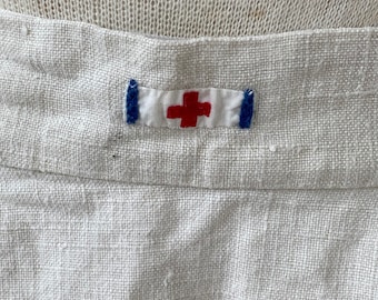 Red Cross White Apron French WWII Cotton Kitchen Wear 1930s-40s French Workwear Work Wear Farmhouse look