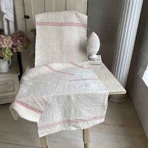 Christmas table runner fabric material c1900 hand woven linen from Europe grain sack grainsack red stripe eco-friendly