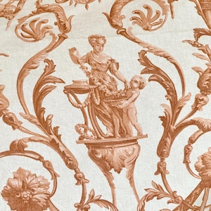 1970&#39;s WIDE 3.5 YRDS (7 yds totall) 3 YRDS  French sheeting fabric Brown toile de Jouy curtain  pillows country cottage shabby decor