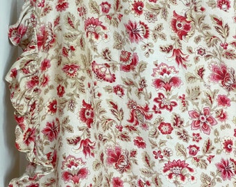 Antique floral fabric French floral material 1890 red pink flowers ruffle curtain textile The Textile TrunkUnique window treatment