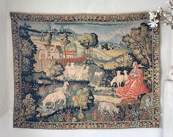 6.4ft x 4.8ft French Verdure Pastoral Tapestry Wall Hanging Castlecore Rustic Home Decor Handmade Art Robert Four hanging feature wall large