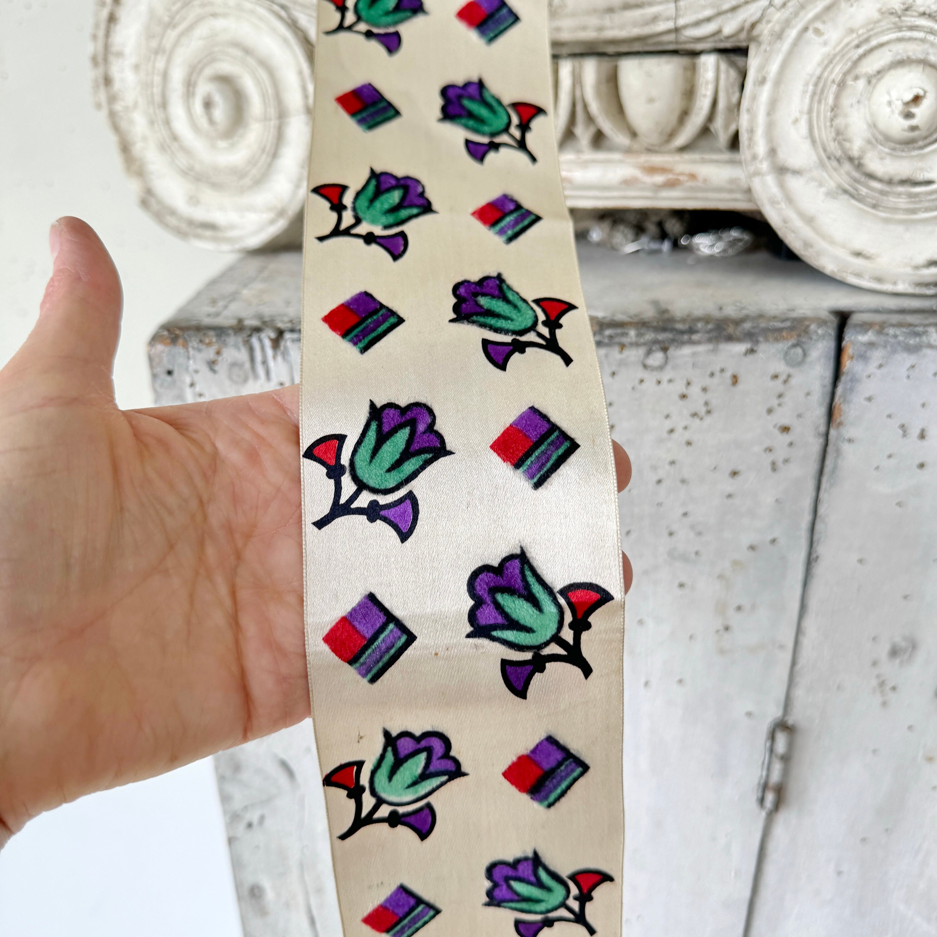 34インチ×3インチ アンティーク 1920年代 フランス製 シルクリボン