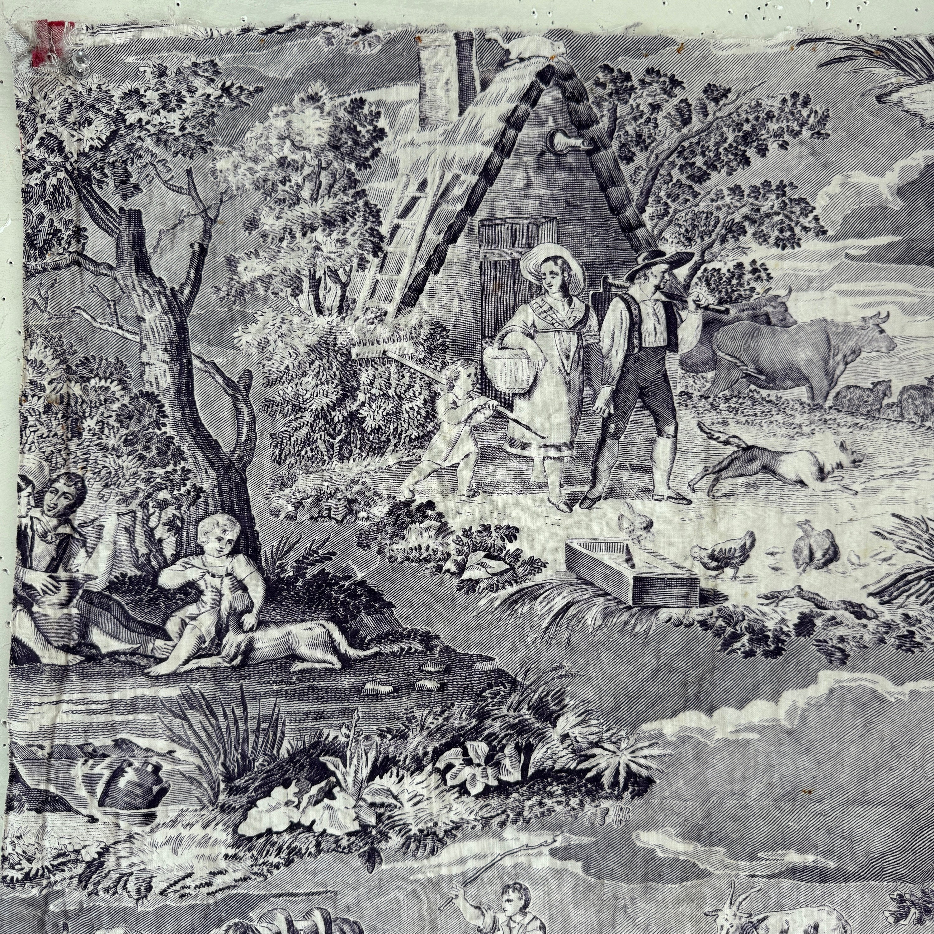 26x23 1805 Antique French Toile De Nantes Jouy Purple