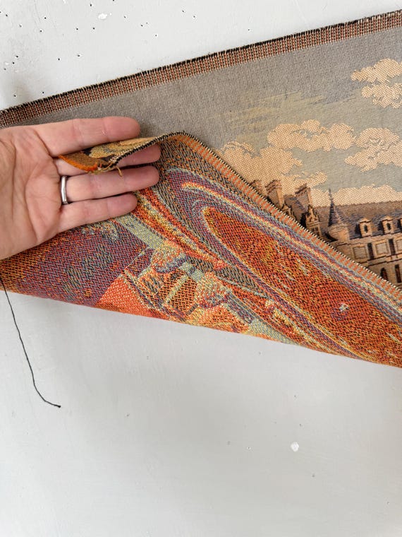 ヴィンテージ フランス製タペストリー 素晴らしい絵画風の居心地の良い壁飾り 18x13 ヴィンテージ フランス タペストリー シュノンソー城 壁掛け