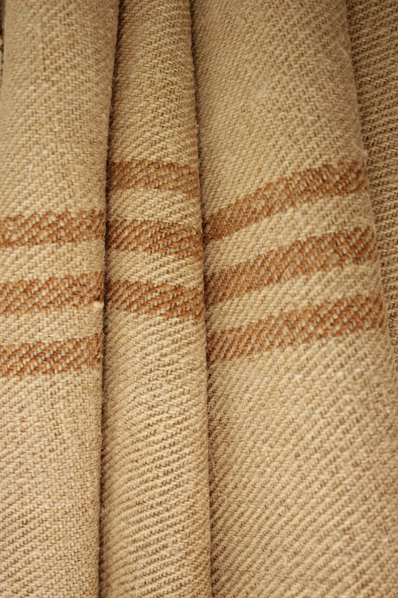 Grain sack Fabric Antique homespun linen caramel striped hemp by the yard