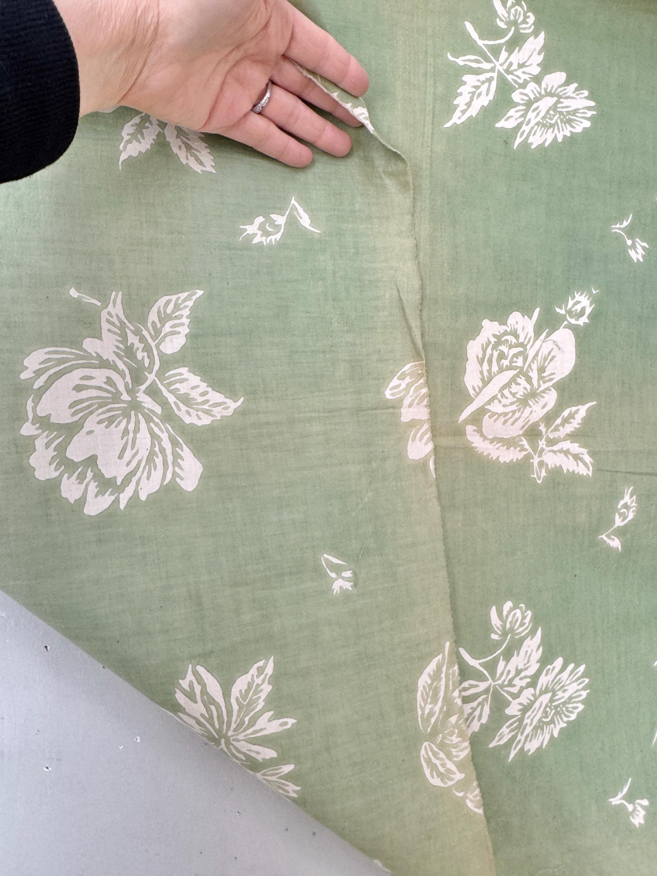 51x27 Antique French Fabric Pattern Design Textile Sample 1940s Floral ...
