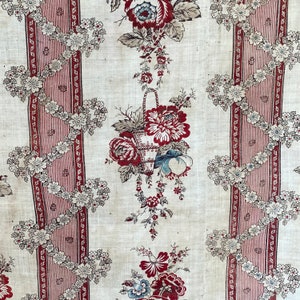 18th century French hand block printed fabric material 1785 Turkey red backing eco-friendly