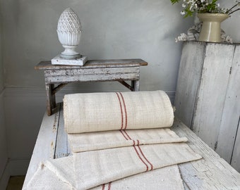 Farmhouse Stair runner heavy hemp Grain sack Fabric by the yard TerraCotta   twill weave Antique homespun linen The Textile Trunk