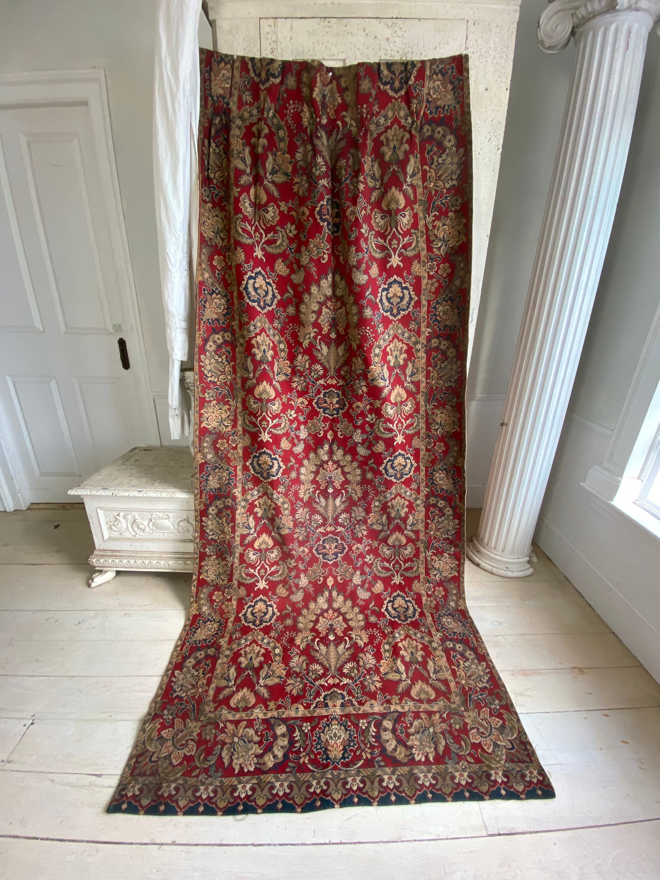 Antique French Tapestry Curtain Drape HEAVY Jacquard Weave C Etsy