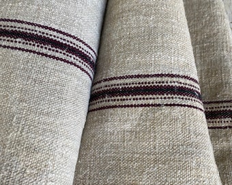 Black + Burgundy  washed linen Antique homespun linen  RARE homespun hemp upholstery weight 1800's material eco-friendly