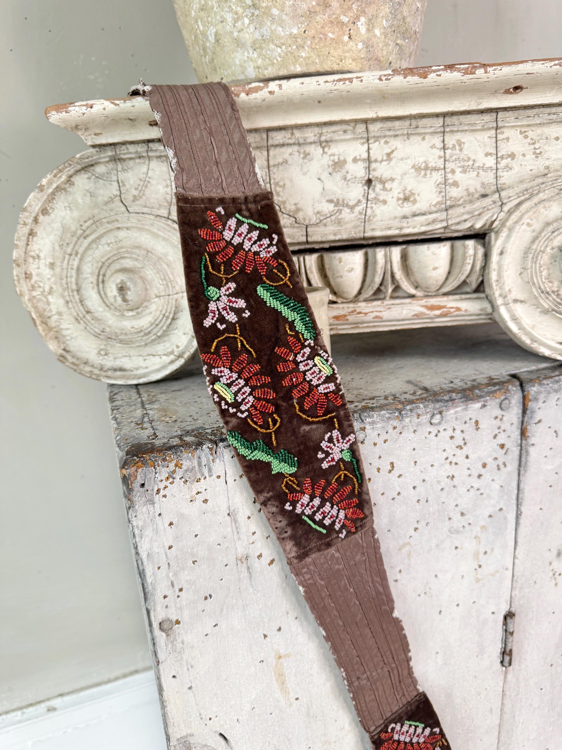 Art Deco Antique 1920s 30s Beaded Belt Vintage 1920s Womens Hand Beaded Floral Belt, Antique Art  main image 4