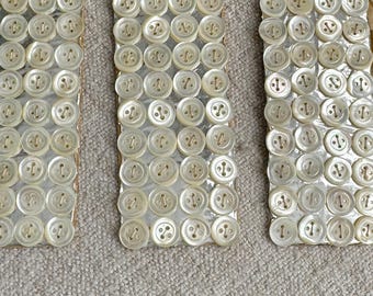 108 Antique French mother of pear buttons vintage 1800's 19th historical white country cottage shabby farmhouse decor wall art boho