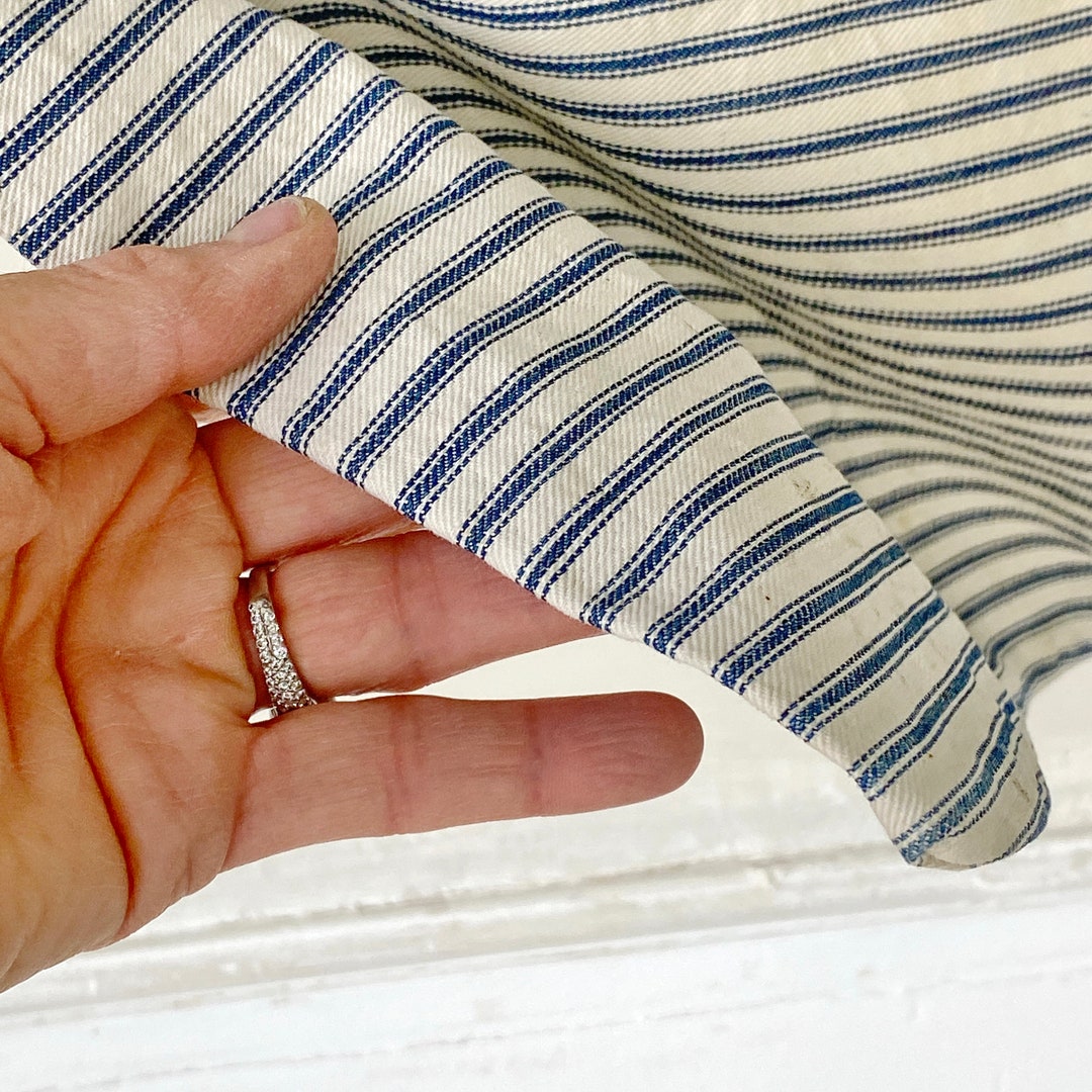 Feather Pillow Case Cover Antique French Ticking Blue Striped Material