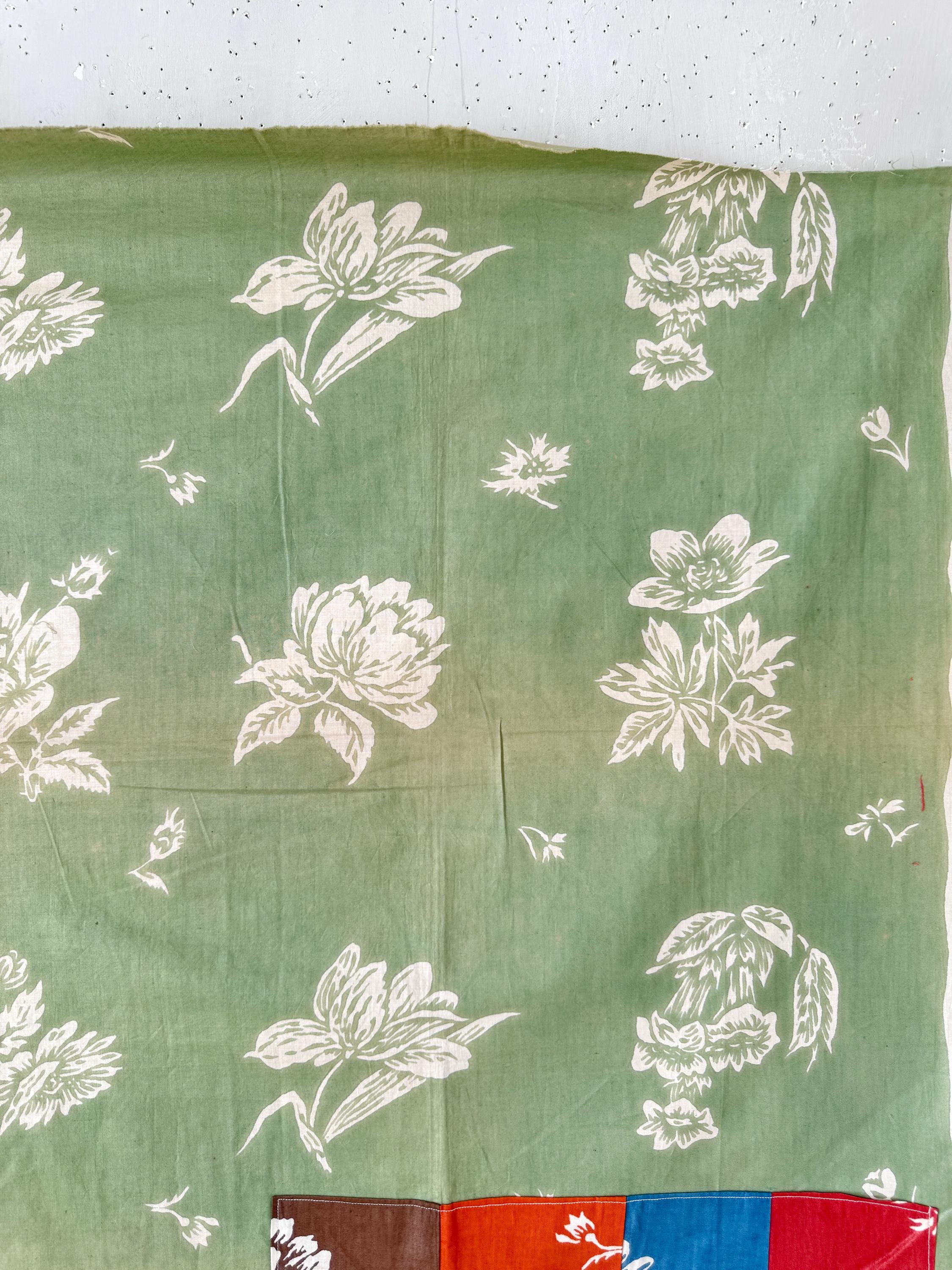 51x27 Antique French Fabric Pattern Design Textile Sample 1940s Floral ...