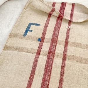GRAY Vintage Grain sack Farmhouse rustic unique handmade antique hand woven linen French country Cottage chic grainsack VTG eco-friendly