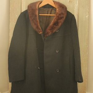 Antique French Mink Collared Black Wool coat 1940s Jacket with Silk Lining French Classic vintage clothing image 5