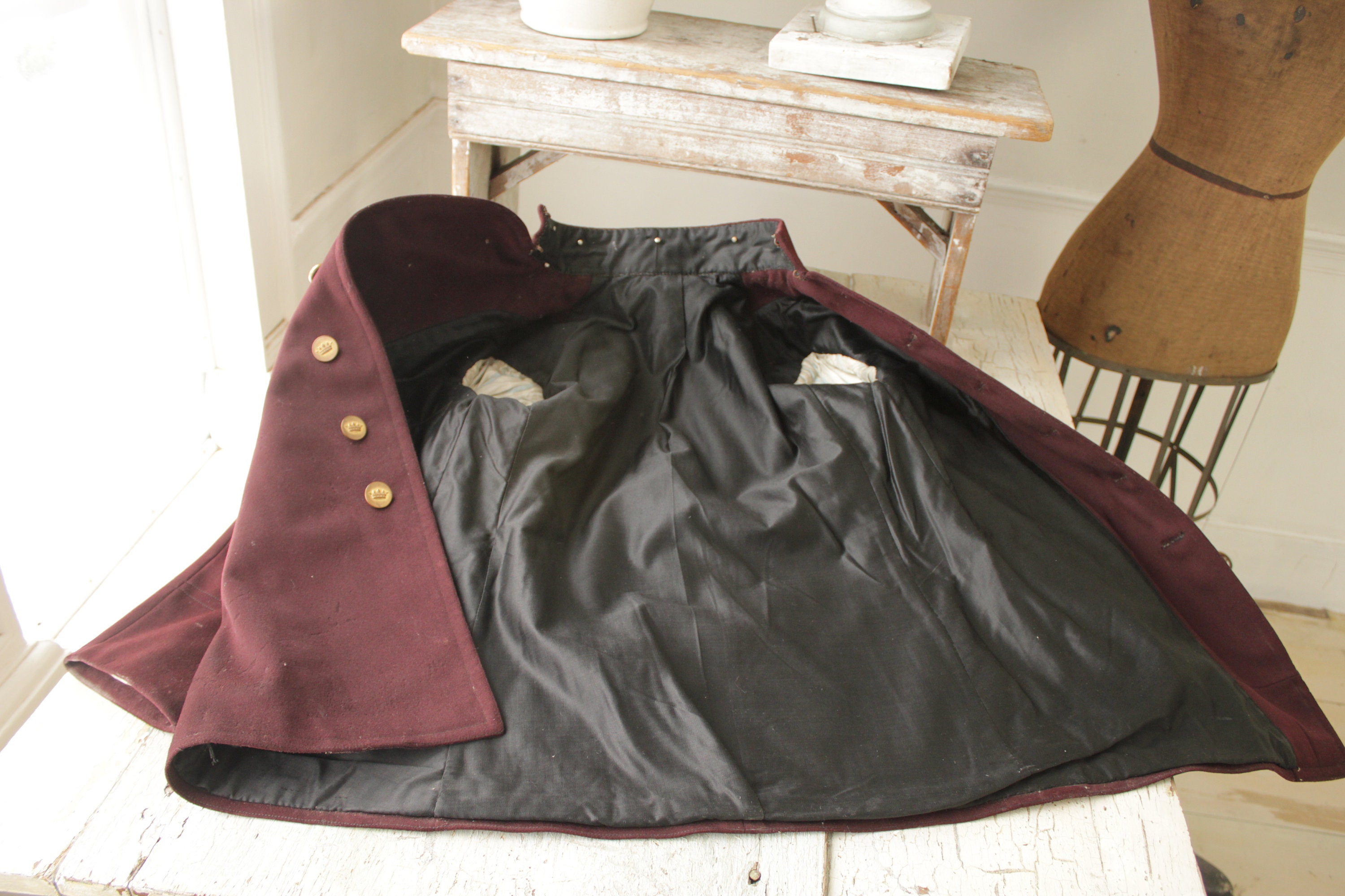 Vintage Bellhop's Jacket 1930s Burgundy Felted Wool French Vintage Bellhop's Jacket 1930s Burgundy Felted Wool French