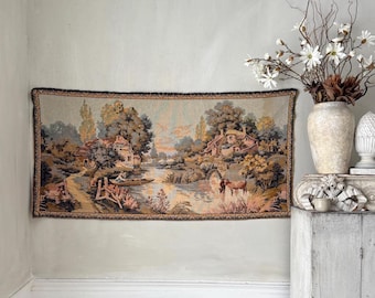 59x29 French Verdure Gobelins Tapestry Jacquard Cotton JP Paris Pansu Bucolic Pastoral Landscape Country Farmhouse Wall Art country living