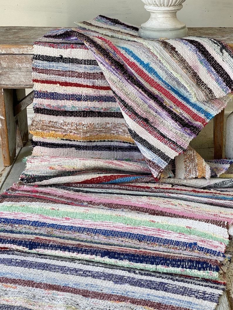 Colorful Folded Rug 1.75 Yards Vintage Rag Rug Stair Hall Table Runner European Carpet Rug ...