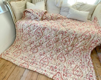 French quilt antique Large scale Indienne design boutis Antique country cottage interiors The Textile Trunk eco-friendly
