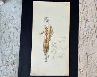 May include: A black and white illustration of a woman wearing a beige dress with a pink bow. The illustration is on a white background with text that says "droite lage d'laut sera".