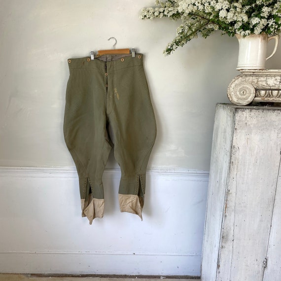 1900s/10s Distressed & Repaired Wool Trousers - Grey/Green